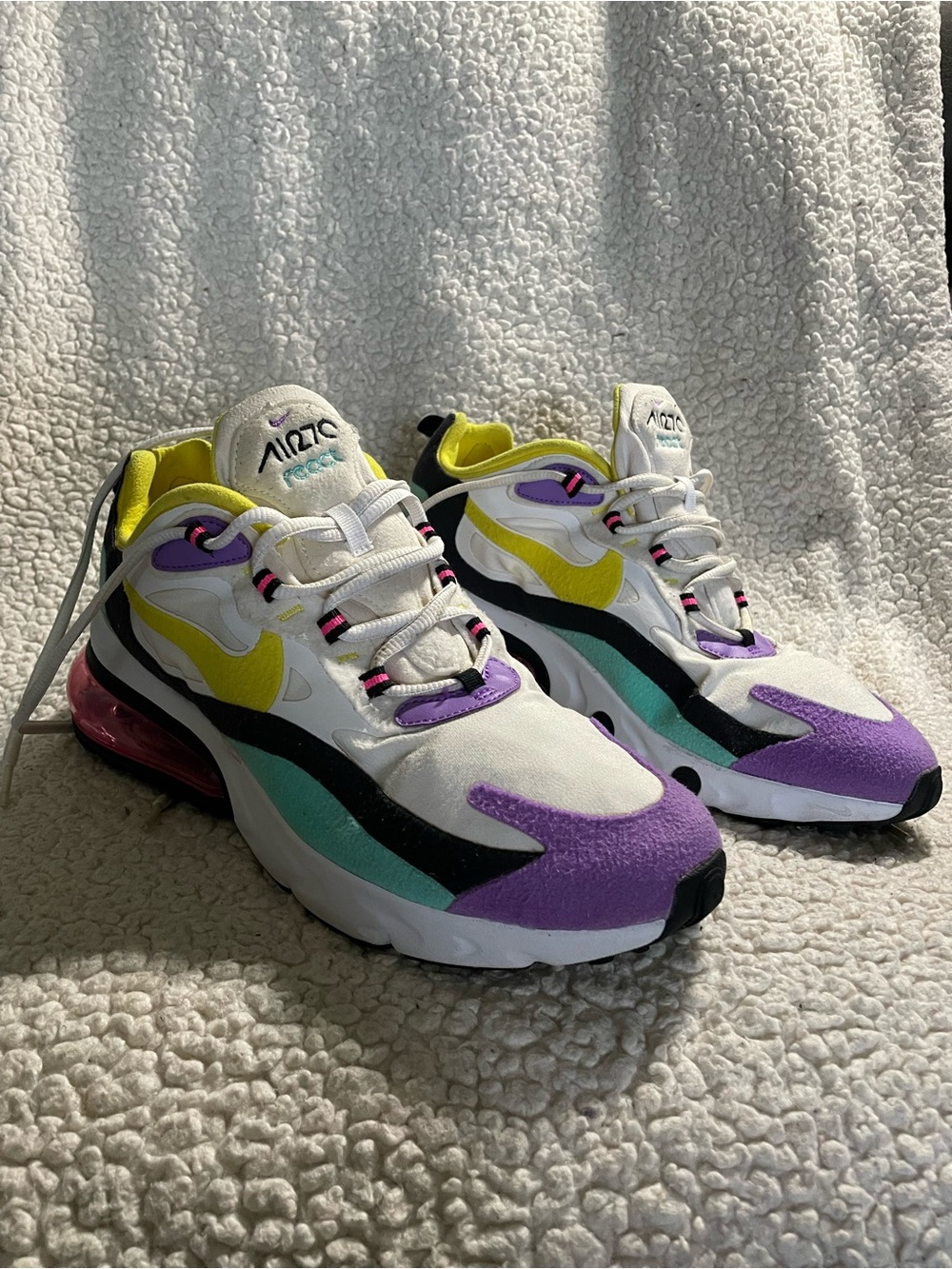 Nike Air Max 270 React White Yellow Purple Teal Athletic Shoes